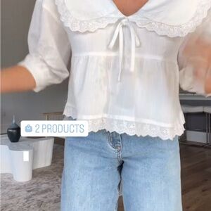 Nwt vestique White Lace Trim Blouse